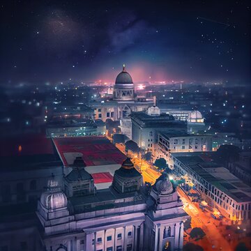 Kolkata City Top View At Night, West Bengal, India. Long Exposure Photo