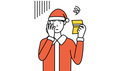 預金通帳を見て落ち込むサンタクロース姿の男性