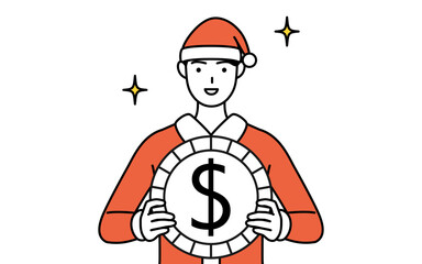 為替差益やドル高のイメージ、サンタクロース姿の男性