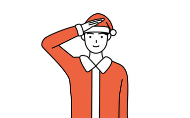 最敬礼するサンタクロース姿の男性