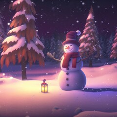 Fototapeta premium Snowman outdoors. Illustration about Christmas. Made by AI.