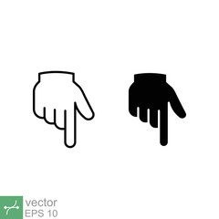 Hand pointing down icon. Simple outline and solid style. Backhand index, index finger concept. Thin line and glyph vector illustration isolated on white background. EPS 10. © Mantav Jivva