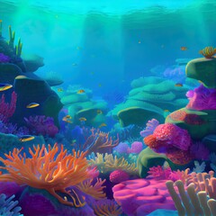 Fototapeta na wymiar Colorful coral reef under the sea, Ocean Underwater World Background,3d rendering.
