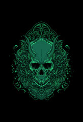 Skull with horn and ornament vector illustration