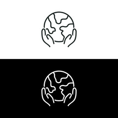 Hands holding earth icon isolated on white background
