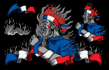 France Flag and Fire elements with People Screaming