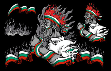 Obraz premium Bulgaria Flag and Fire elements with People Screaming