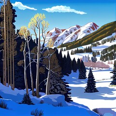 Colorado Aspen and Snowmass winter landscape - obrazy, fototapety, plakaty