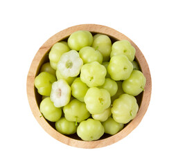 Star gooseberry in wood bowl isolated on transparent png