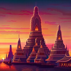 Fototapeta premium Wat Arun Temple at sunset in bangkok Thailand. Wat Arun is a Buddhist temple in Bangkok Yai district of Bangkok, Thailand, Wat Arun is among the best known of Thailand's landmarks