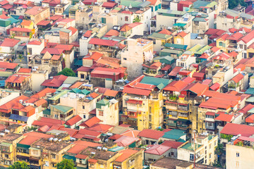 Aerial view of colourful buildings and rooftops in Hanoi, Vietnam