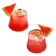 Watermelon juice , Watermelon, ginger, soda and fresh fruit on white background. Watermelon juice.