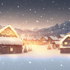 Fototapeta premium The village full of Christmas atmosphere at night. Illustration about Christmas. Made by AI.