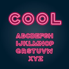Latin alphabet with neon effect. Glowing english letters.