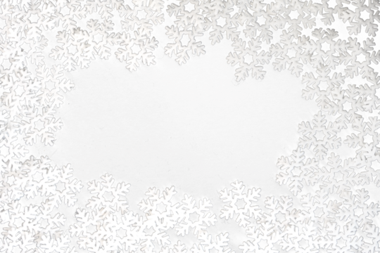 Frame of small white felt snowflakes, celebrating winter holidays
