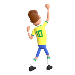 Brazil football player 3D character goal celebration. Cartoon character as Brazilian soccer team.
