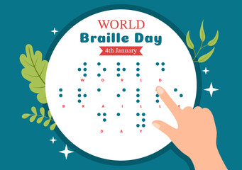 World Braille Day on 4th of January with Text by Alphabet for Means of Communication in Flat Cartoon Hand Drawn Templates Illustration