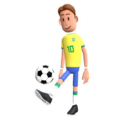 Brazil football player 3D character juggling the ball. Cartoon character as Brazilian soccer team.
