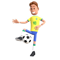 Brazil football player 3D character juggling the ball. Cartoon character as Brazilian soccer team.