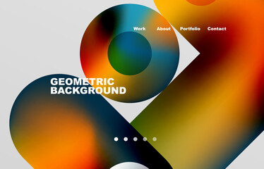 Circles and round shapes landing page abstract geometric background. Web page for website or mobile app wallpaper