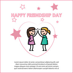 Happy friendship day cute cartoon girls illustration