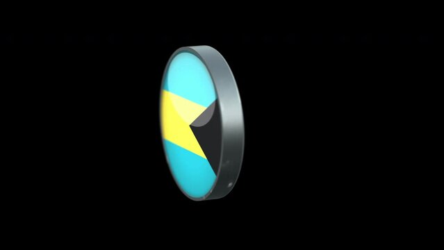 3D rotating Flag of bahamas on Transparent Background. bahamas Flag Glass Button Concept Style with Circular Metal Frame. render with ProRes 4444, alpha channel. 4K video.
