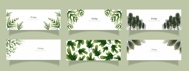 leaves bakground design vector for ecology 
set bundle nature leaves background