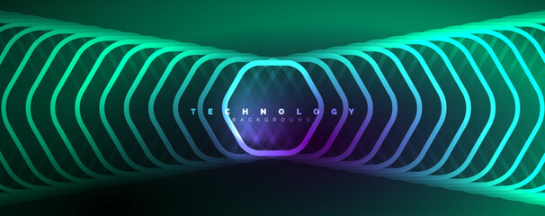 Techno shiny hexagons abstract background, technology energy space light concept, abstract background wallpaper design