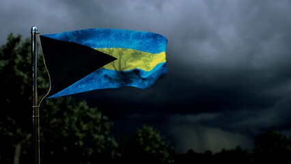 Bahamas flag for veterans day on dark storm cumulus - abstract 3D illustration