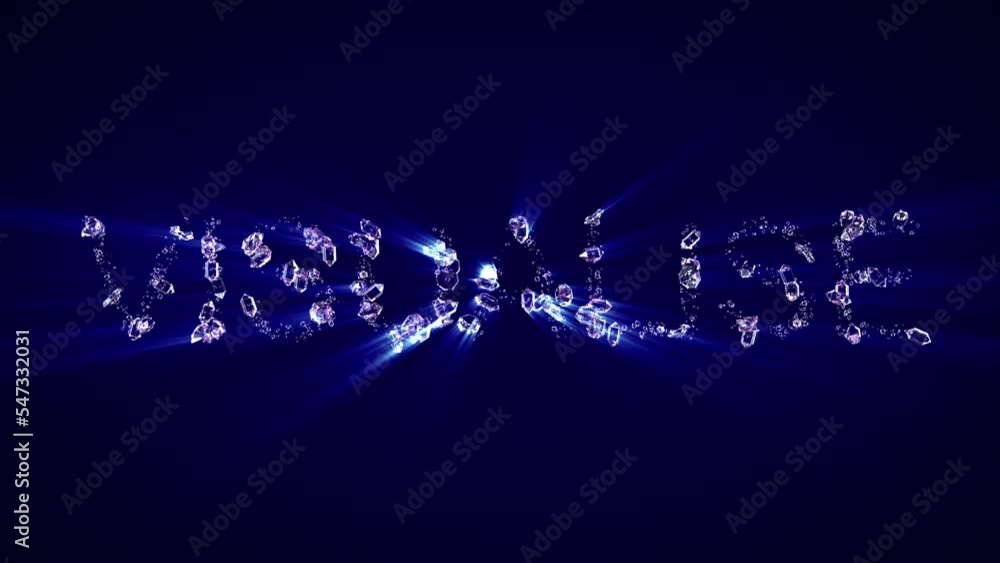 Poster visualise - text of diamonds with light rays, isolated - loop video