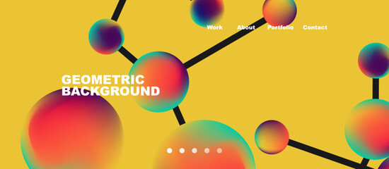 Line points connections geometric landing page background. Fluid circles and spheres with liquid gradients. Vector Illustration For Wallpaper, Banner, Background, Card, Book Illustration, landing page