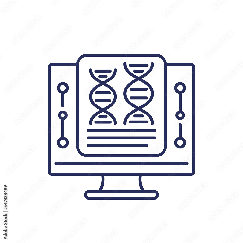 Poster bioinformatics line icon with dna