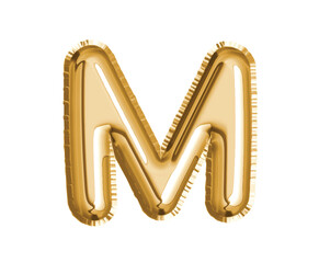 Gold alphabet M air balloon for baby shower celebrate decoration party on transparent background