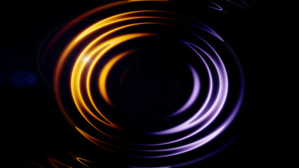 Orange and lilac color wave abstract on a black background. Light glare. 3D illustration
