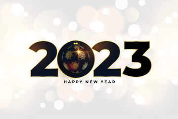 happy new year 2023 banner with 3d ball and bokeh effect