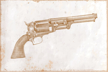 Vintage revolver gun and old paper texture