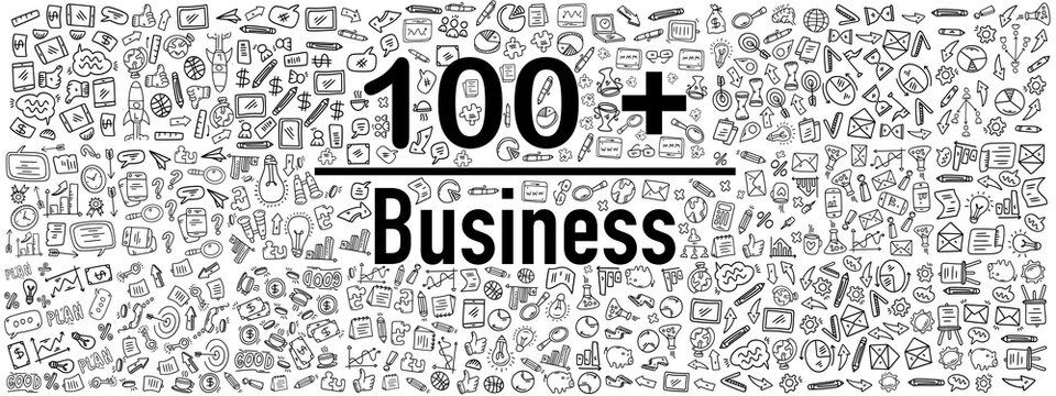 business startup set with doodle line style vector