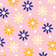 Daisy Chamomile Flower Pattern On Pink Background. Cute Floral Pattern For Fashion Print, Textile, Wrap Paper