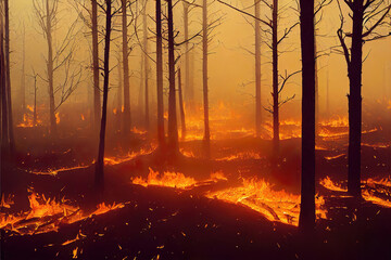 fire in the forest, burning woods