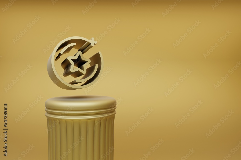 Poster beautiful abstract illustrations golden star coin symbol icons on a golden column and wonderful back