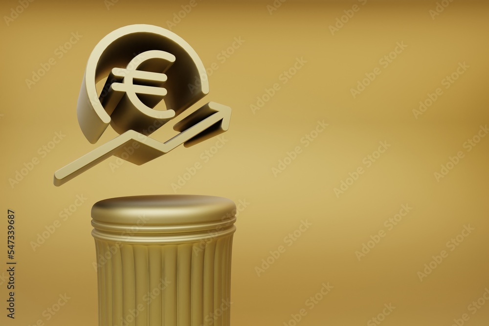 Leinwandbilder Beautiful abstract illustrations Golden EURO Price arrow UP symbol icons on a golden column and wonderful background. 3d rendering illustration. Background pattern for design.