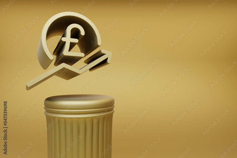 Poster beautiful abstract illustrations golden pound price arrow up symbol icons on a golden column and won