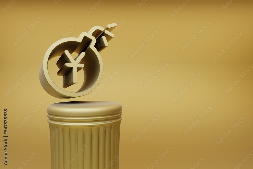 Poster beautiful abstract illustrations golden yuan bomb symbol icons on a golden column and wonderful back