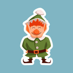 Cartoon Christmas elf in green clothes.