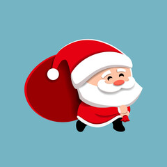 Christmas sticker. Santa Claus with a bag of gifts.