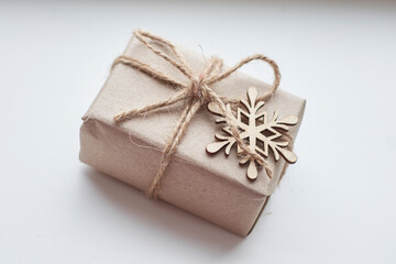 Eco christmas preparation. Christmas and zero waste. Eco friendly packaging gifts in kraft paper