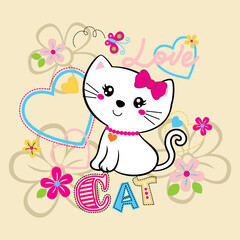 Obraz na płótnie Canvas Vector illustration of cute cat with beautiful flower