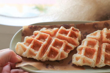 croffle or waffle or croissant , French croissant or French bread
