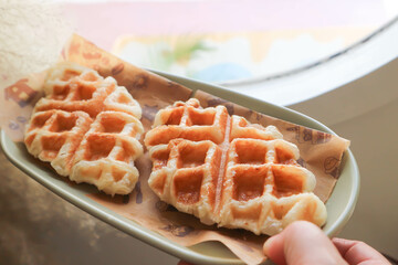 croffle or waffle or croissant , French croissant or French bread