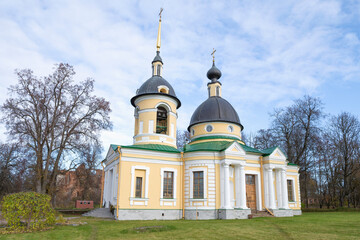 Fototapeta na wymiar Church of the Life-Giving Trinity (1755) on an October afternoon. Gostilitsy. Leningrad region, Russia